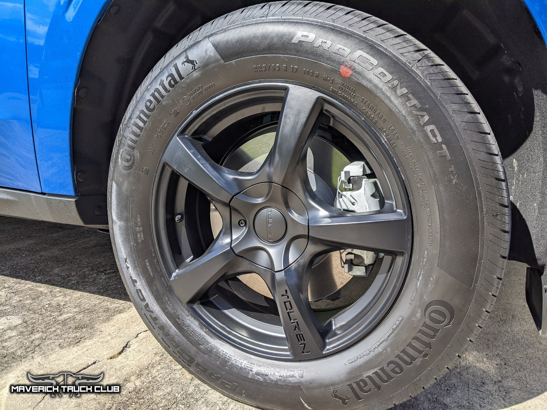 Ford Maverick Aftermarket / Custom Wheels and Tire Information and Pictures (on Ford Maverick) 17%22 Touren TR9 black wheels on 2022 Ford Maverick Velocity Blue 1