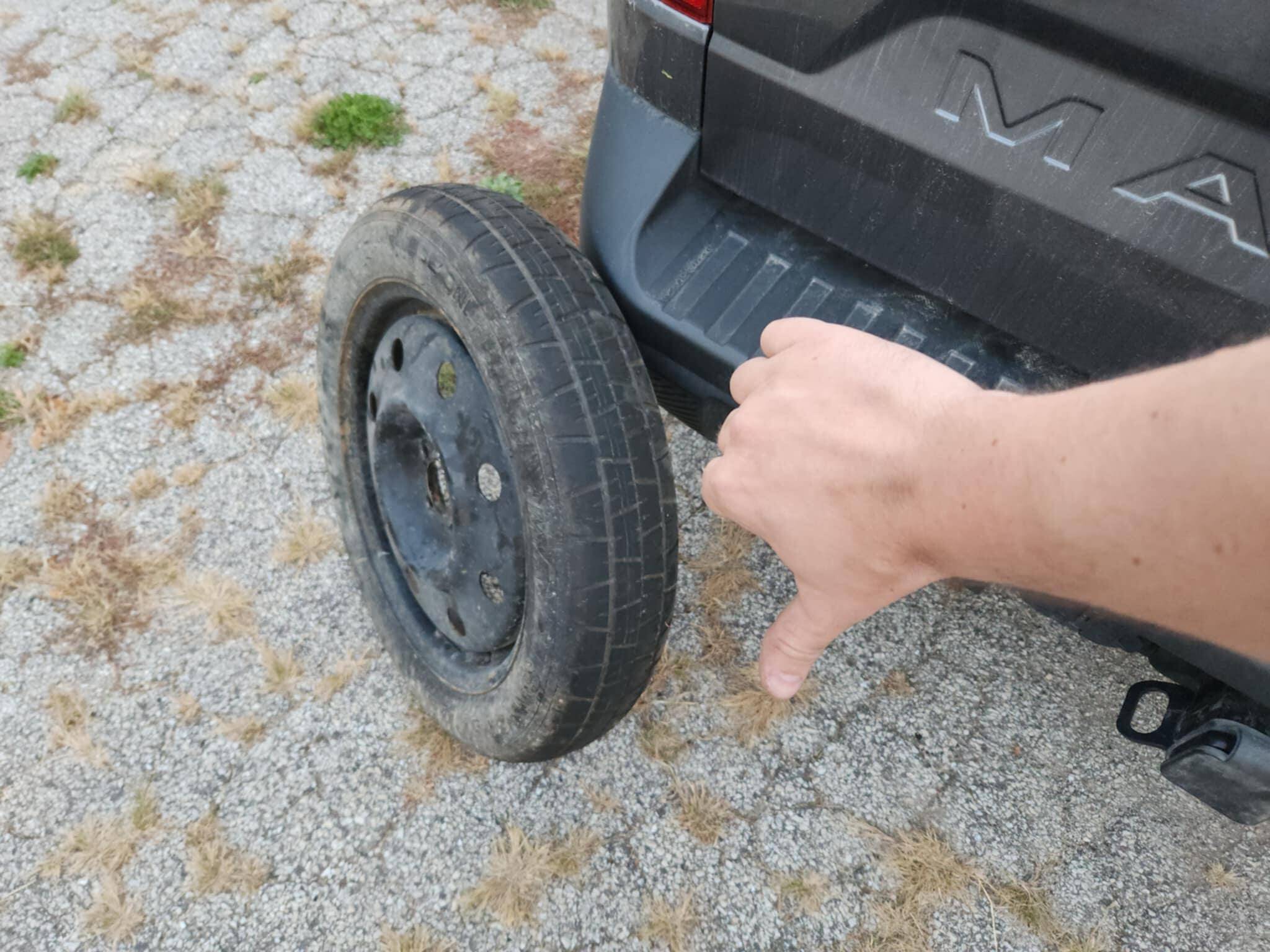 Fit a full size spare tire under the maverick to replace the pathetic