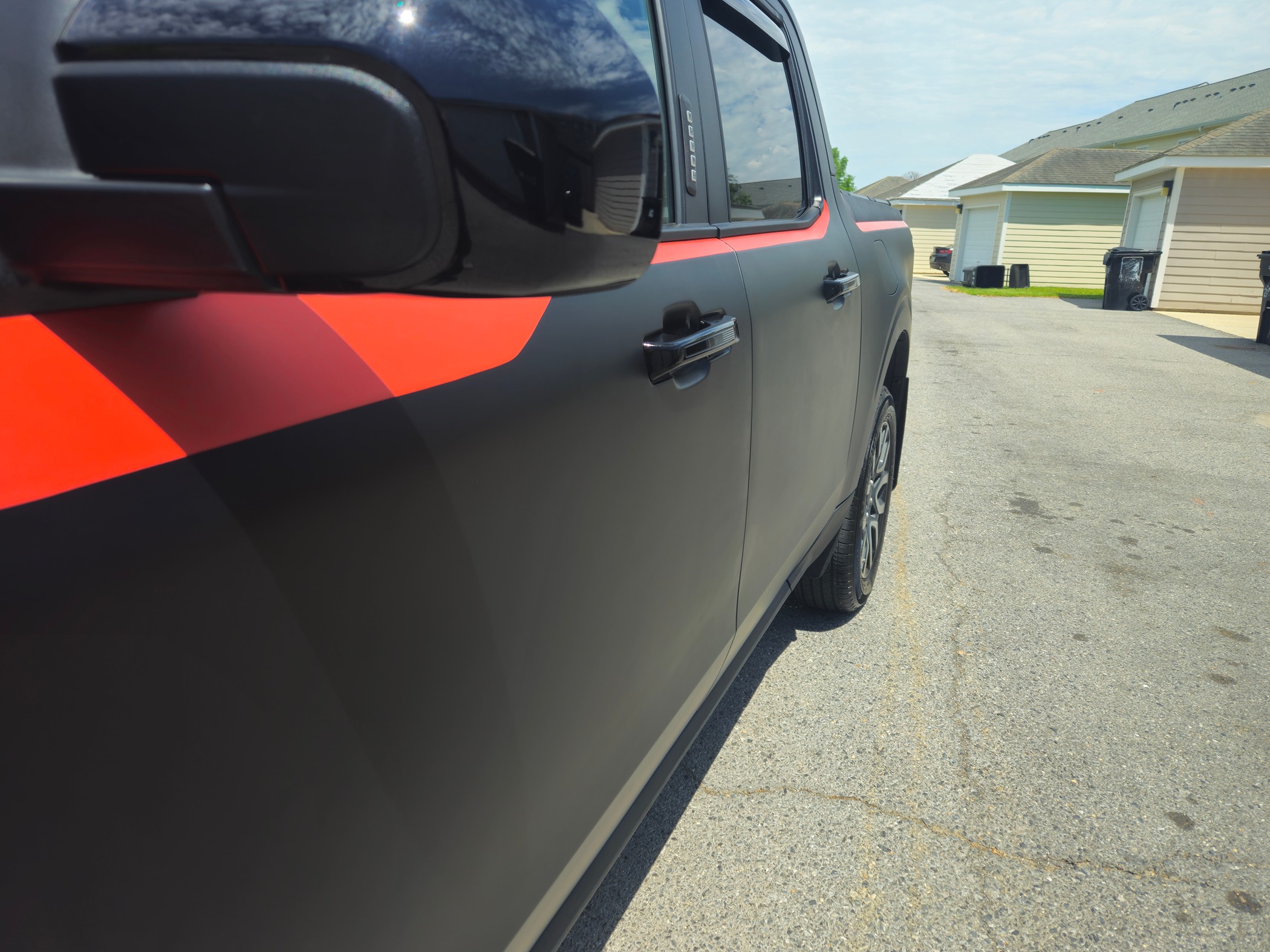 Ford Maverick Matte Black and Red Stripes Accent Wrap 20240414_123323