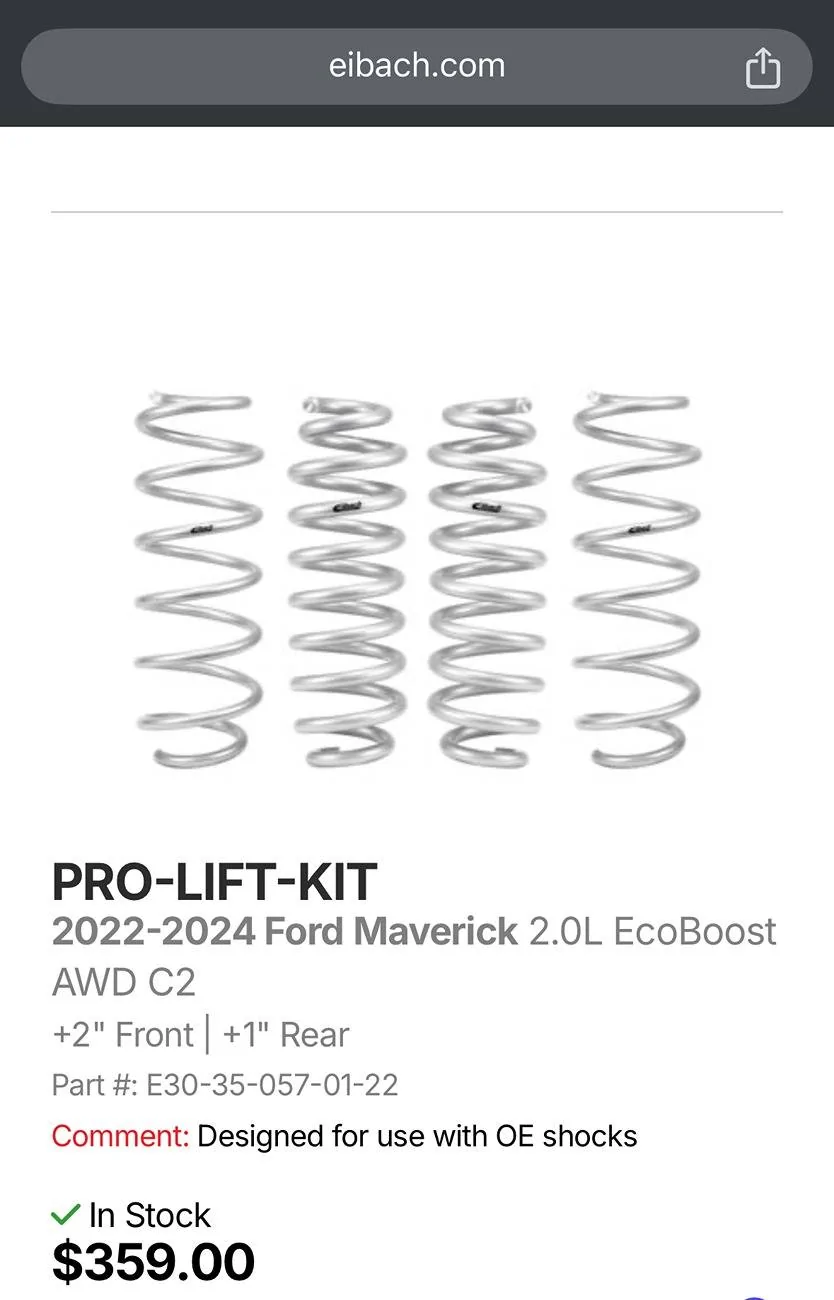 Eibach Pro-Lift Rear Suspension Lift Kit for 2022-2024 Ford Maverick