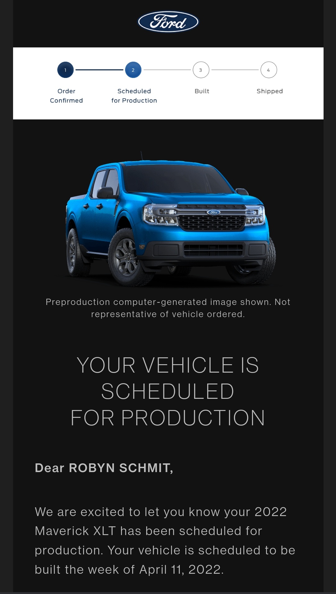 Ford Maverick ⏱ Maverick Scheduling Next Week (2/7) For Production Build Weeks: 4/4-4/11 Screenshot_20220210-120740