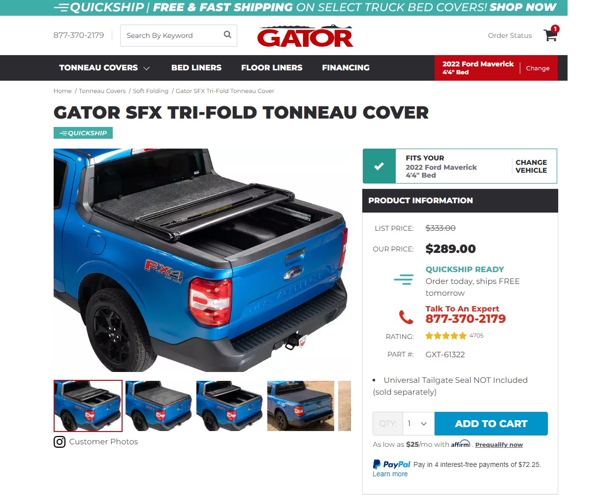 Ford Maverick Gator SFX tri-fold tonneau NIB cover in North Alabam Tonneau