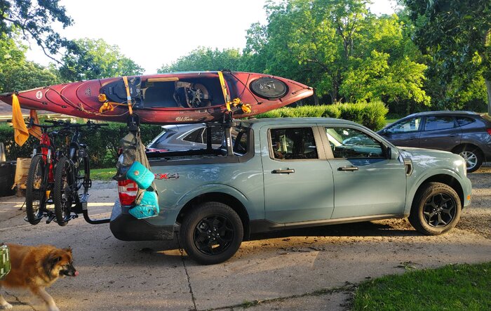 Installed: Thule mid rack, old town loons, KAC K2 hitch rack, ant Trek powerfly 4 e-bikes