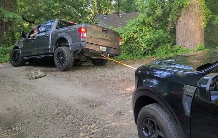 Maverick XLT to the rescue! Pulls F-150 out of ditch
