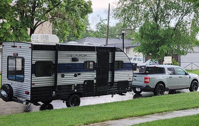 Towing a 3,204lb (dry weight) Cherokee Wolf Pup 16TS camper -- 2.0 Maverick EcoBoost handled it like a champ!
