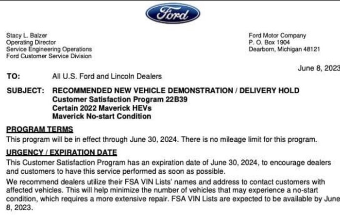 CSP 22B39: Hybrid Maverick No Start Condition issue affecting 21,513 vehicles (Customer Satisfaction Program / Delivery Hold)