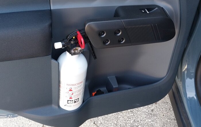 Fire extinguishers perfect fit for Maverick door's water bottle holder