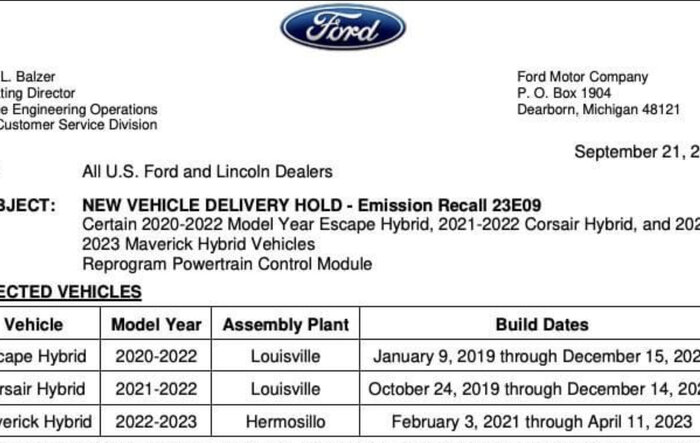 2023 Maverick Emissions Recall 23E09 (Air/Fuel Enrichment Calibration) - New Vehicle Delivery Hold