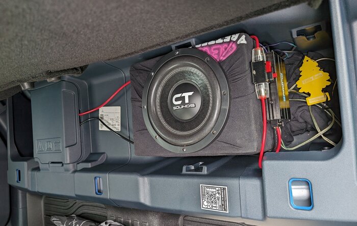 Subwoofer install using rear speaker wires, no cutting or speaker panel removal