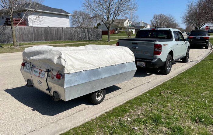Got my ‘61 pop-up Apache tent camper ready for action, pulled with the Tremor.