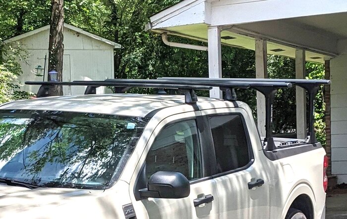 Roof rack, elevated bed rack, tonneau cover installed