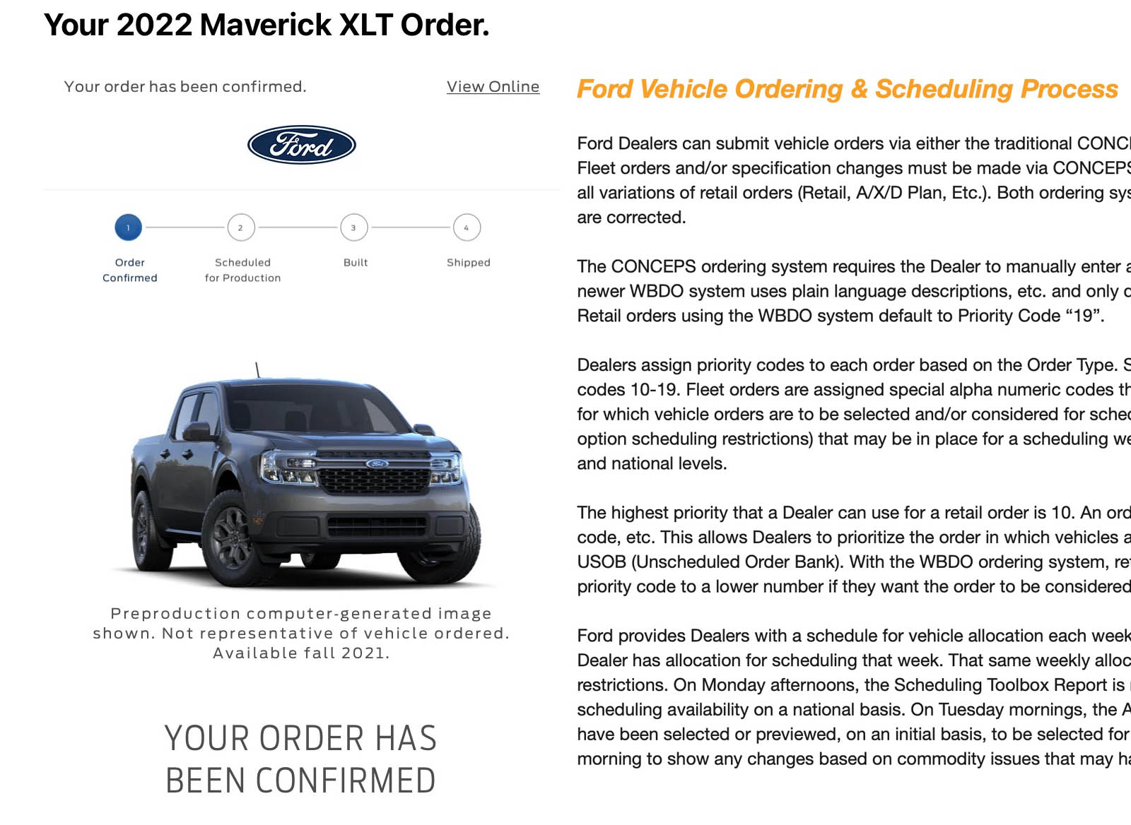 Ford Maverick Ordering & Scheduling Process — A Detailed Explanation
