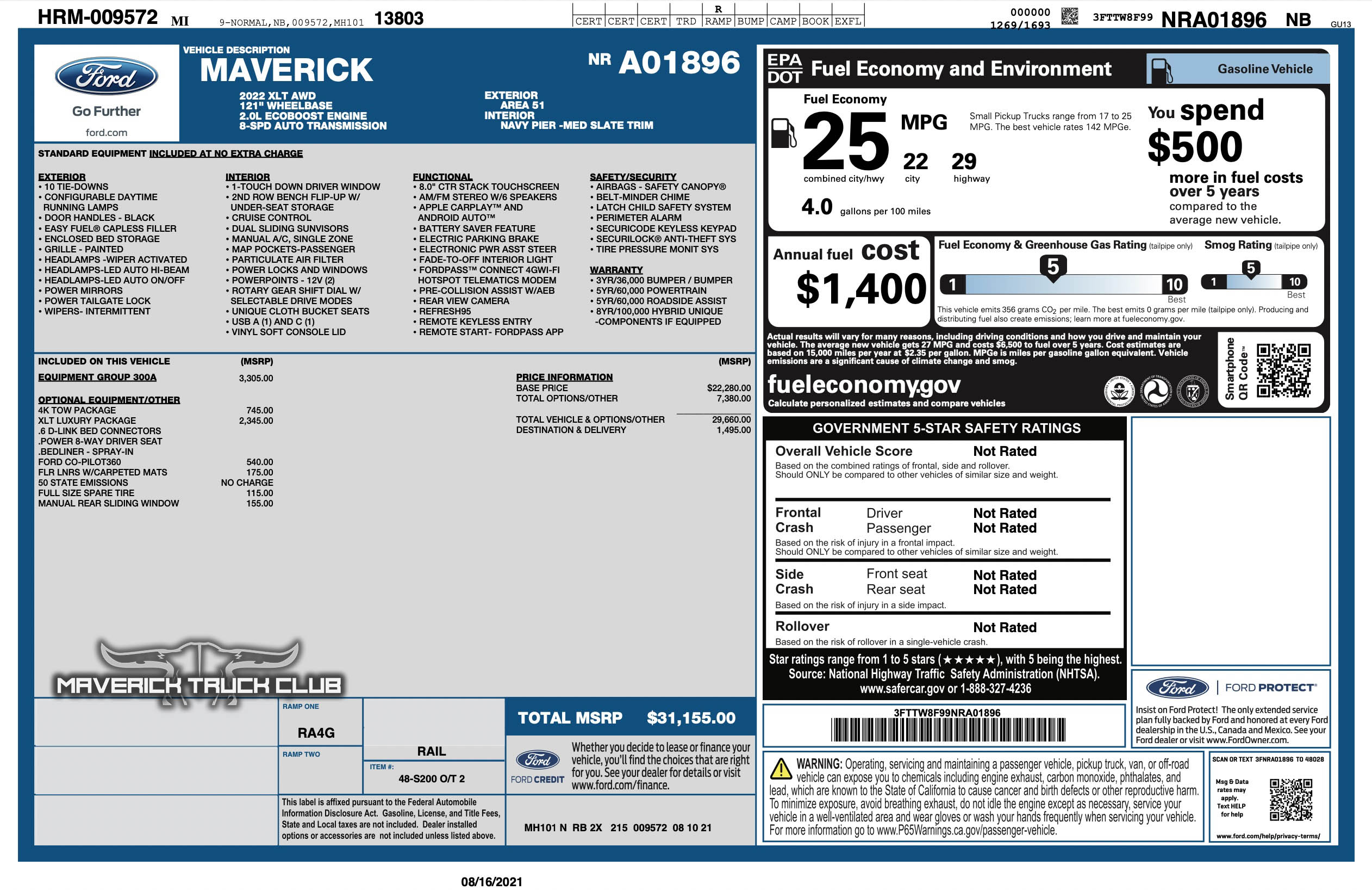 Official 2022 Maverick Window Sticker For 2 0l Awd 4k Tow 22 29 25 Epa Mpg Mavericktruckclub 2022 Ford Maverick Pickup Forum News Owners Discussions Official 2022 Maverick Window Sticker For 2 0l Awd 4k Tow 22 29 25 Epa Mpg Mavericktruckclub 2022 Ford Maverick Pickup Forum News Owners Discussions