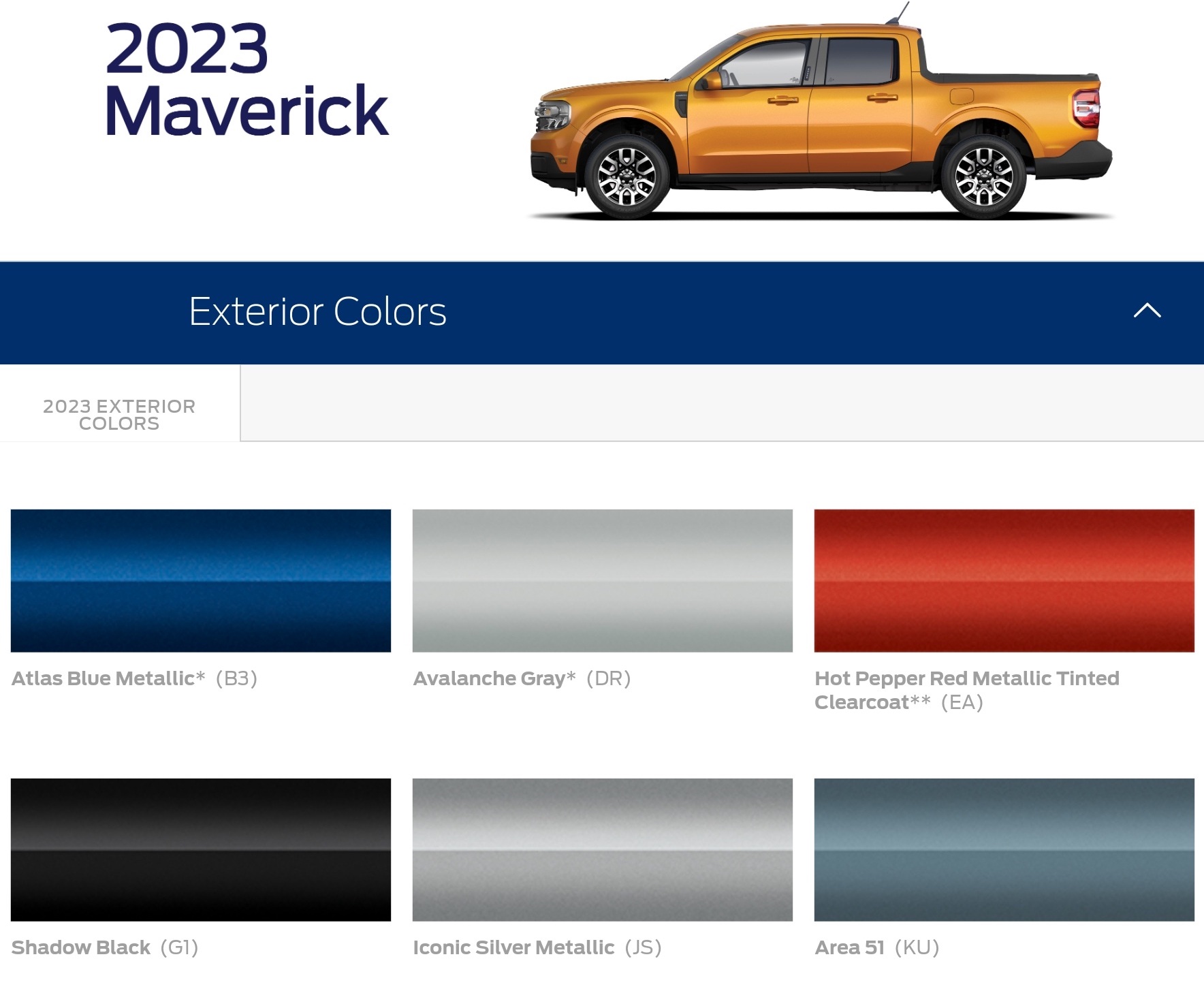 Ford Maverick Truck Colors