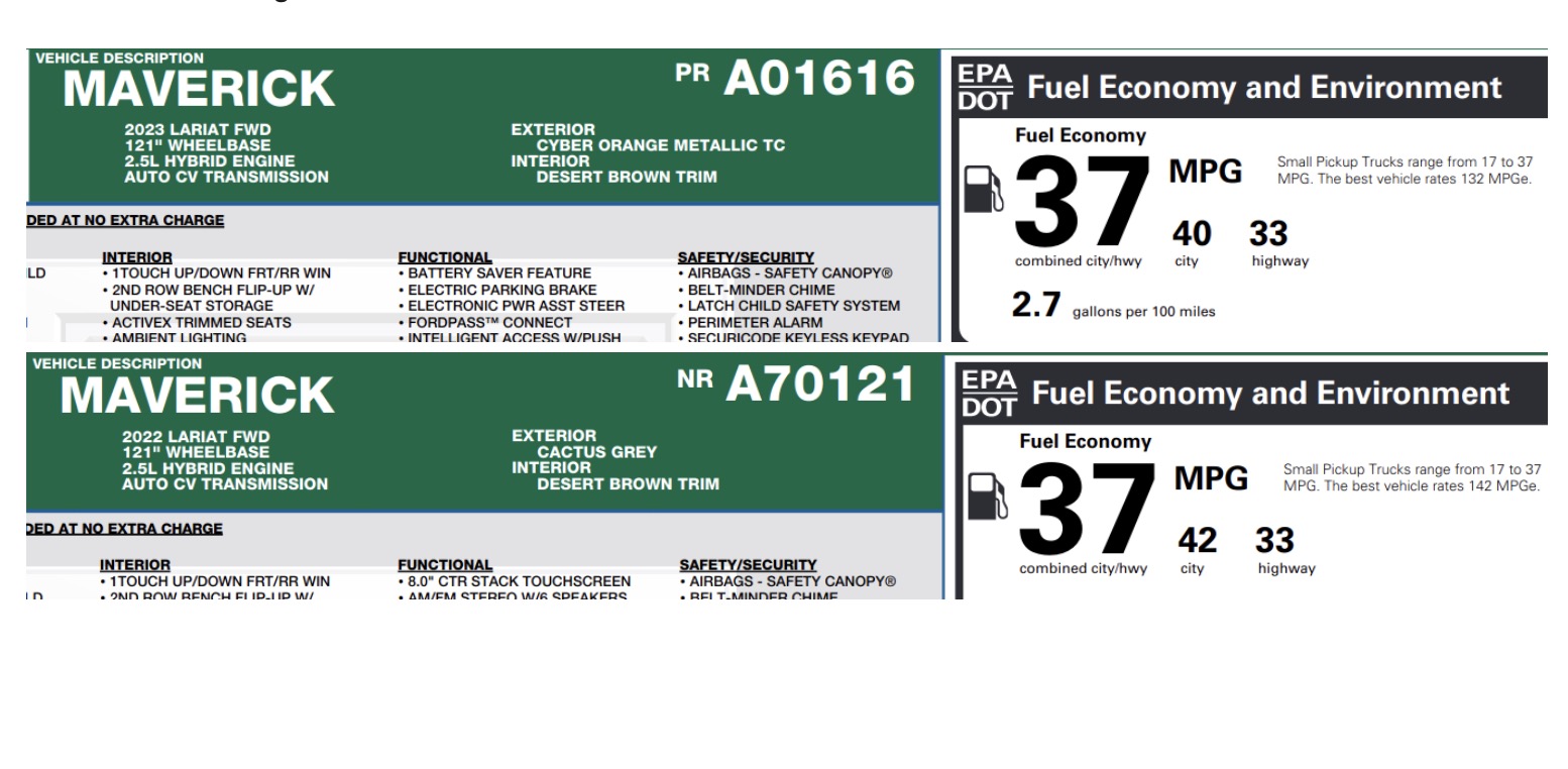2023-maverick-hybrid-window-sticker-shows-lower-mpg-than-2022-model