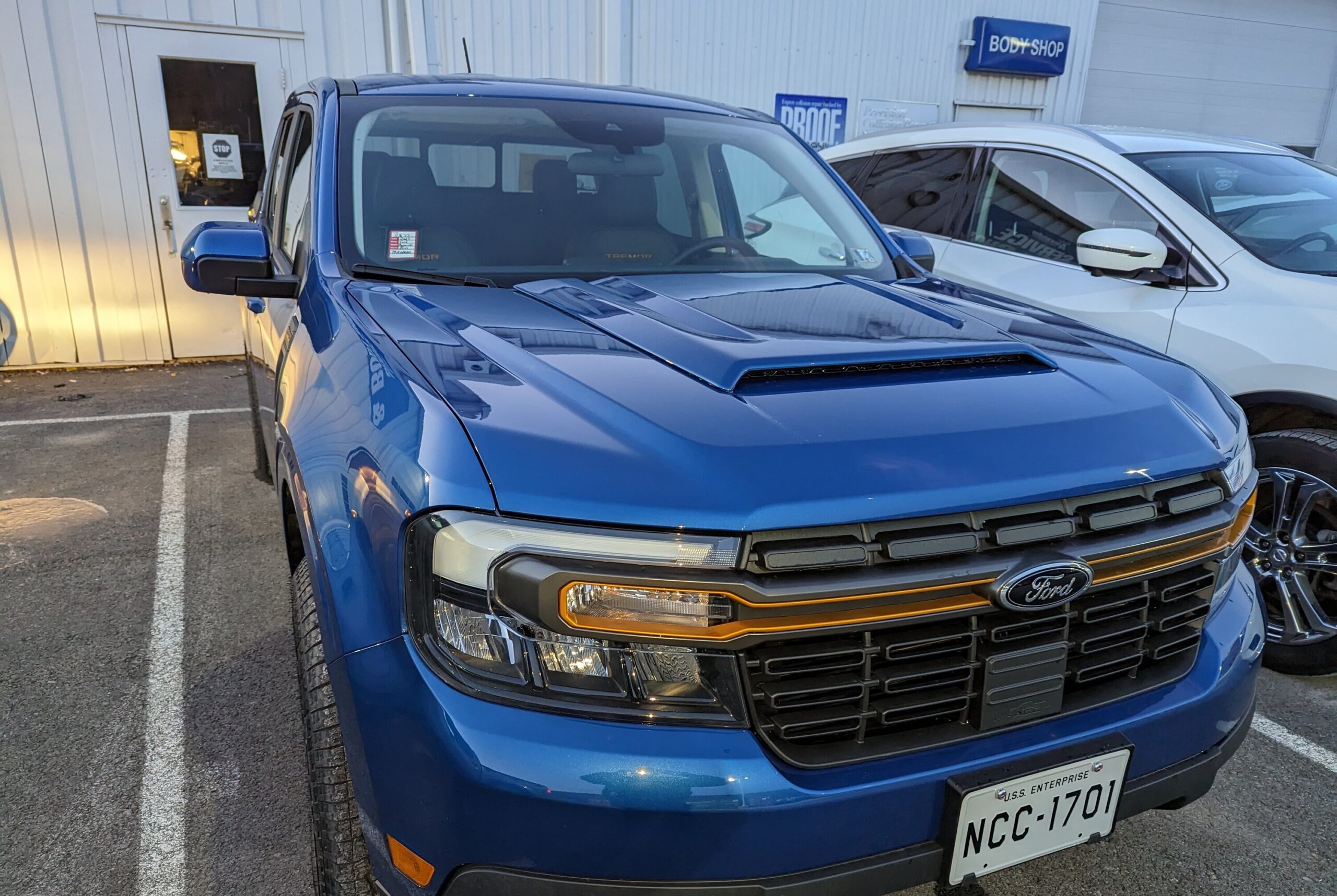 Paint matched hood scoop installed on Tremor Maverick