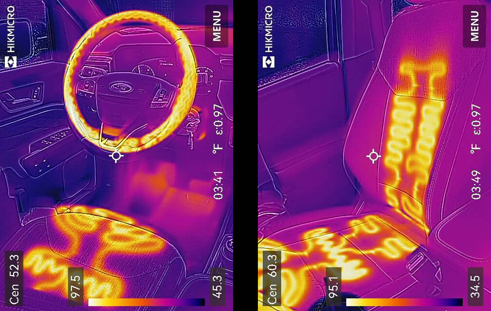 Thermal images of Mavericks heated seats and wheel. BobIsTheOilGuy